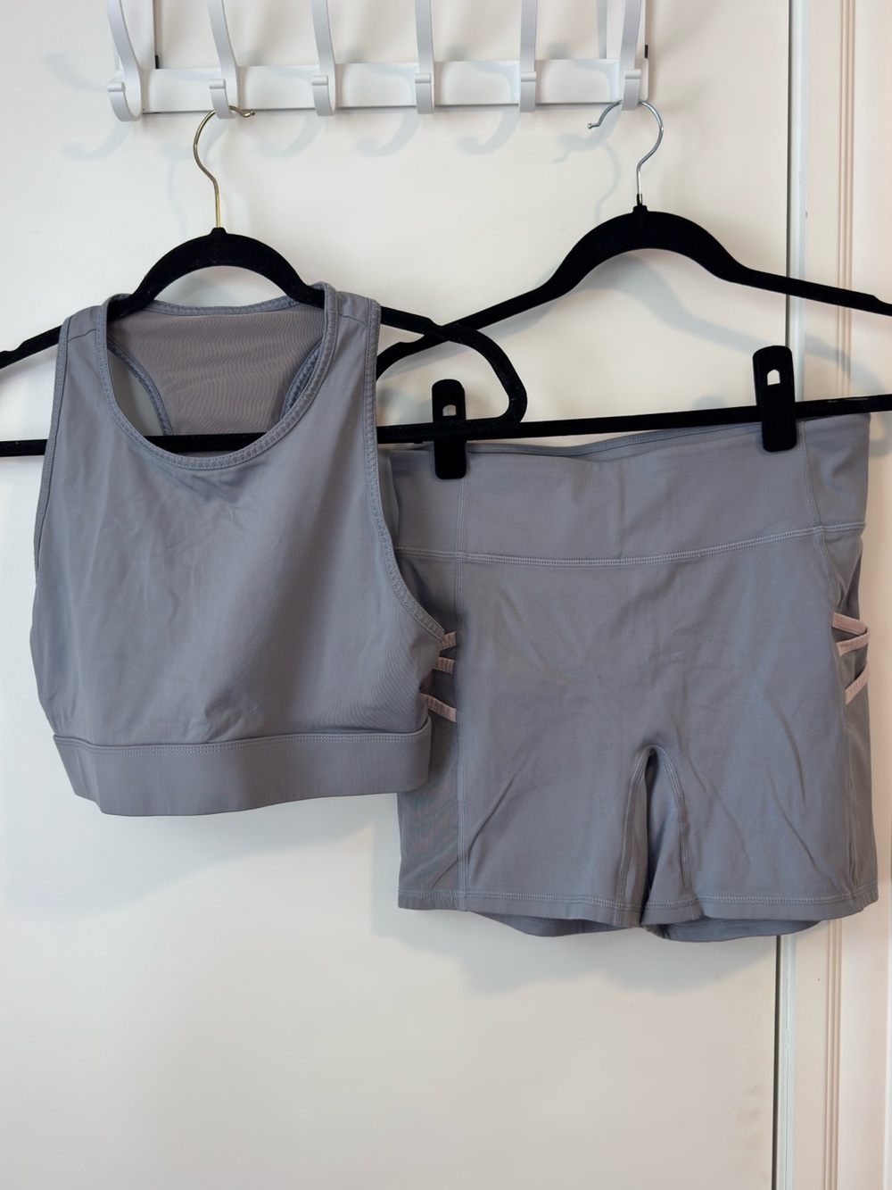 Fabletics Gray Athletic Shorts Set with Pink Accent